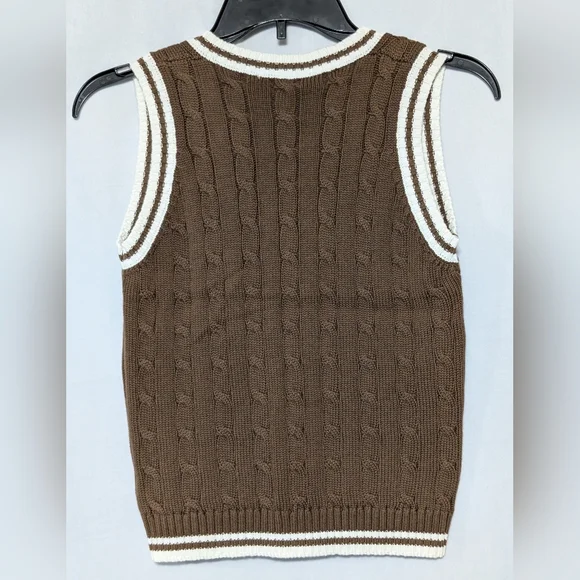 Brandy Melville Brown Cable Knit V-neck Sweater Vest, Made In Italy One Size NWT - Picture 9 of 12